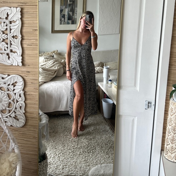 Womens Princess Polly Leopard Print Satin Slit Slip Dress nbd uprichard Costello - Picture 6 of 9